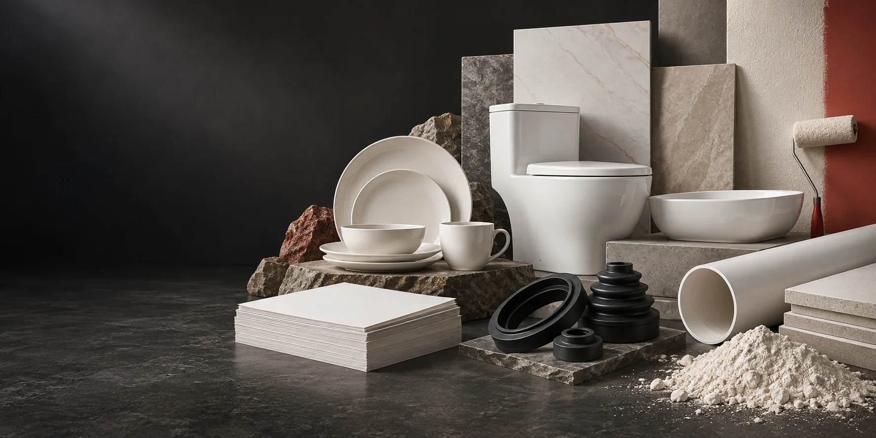 Ceramics, tiles, sanitaryware, paper, rubber, plastics and construction products